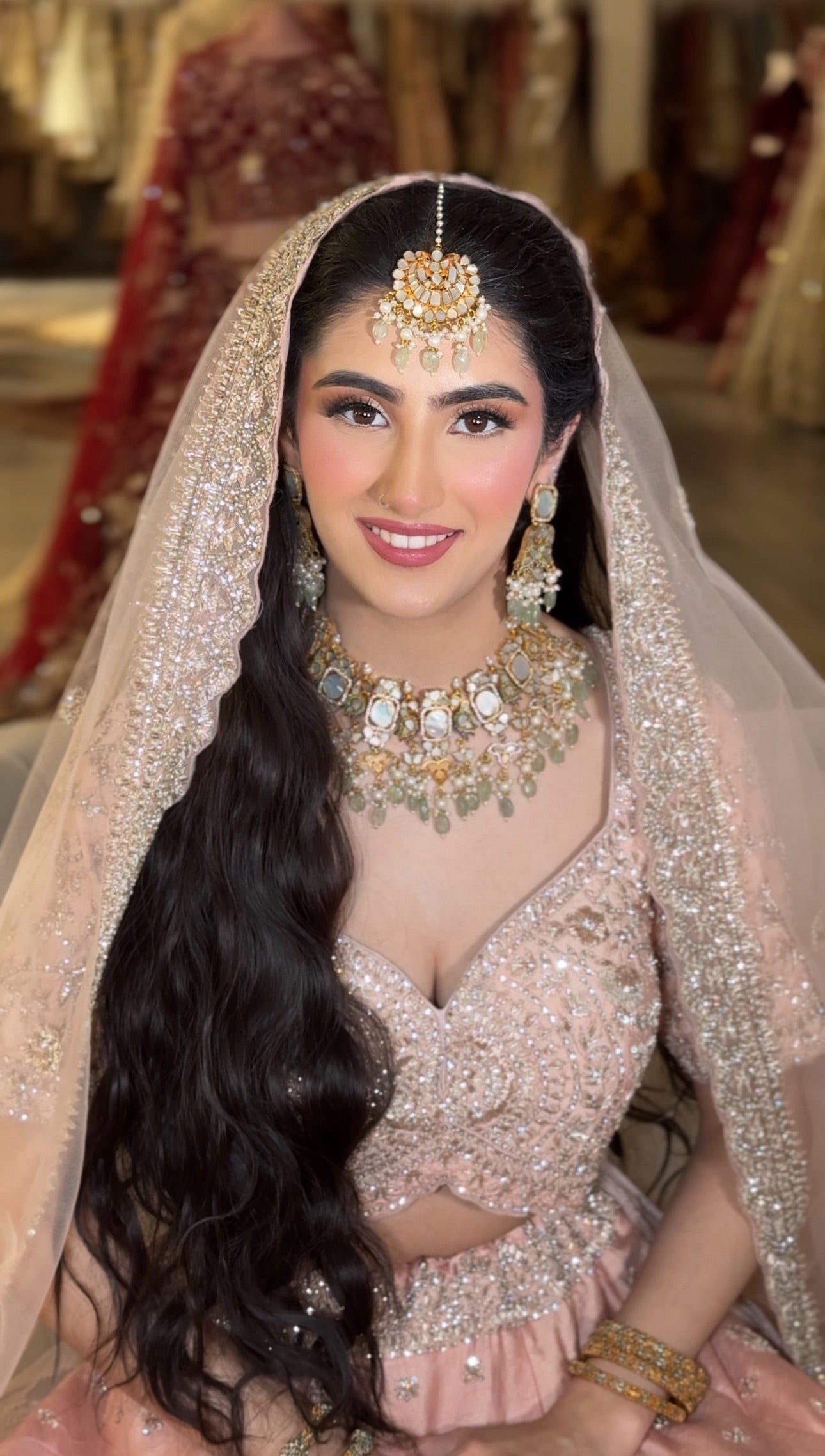 Sage Green Pearl Bridal Necklace Set