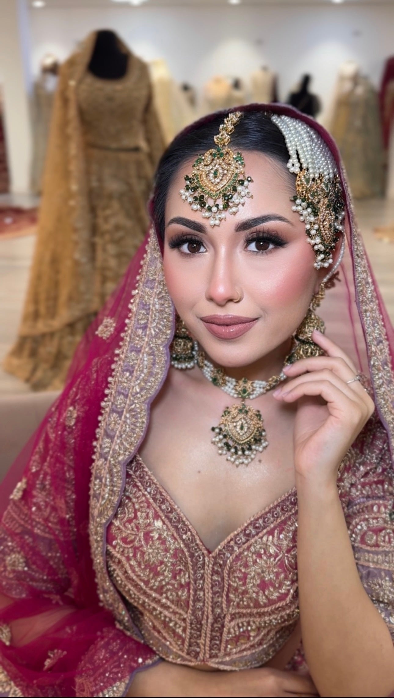 Pearl & green bridal set