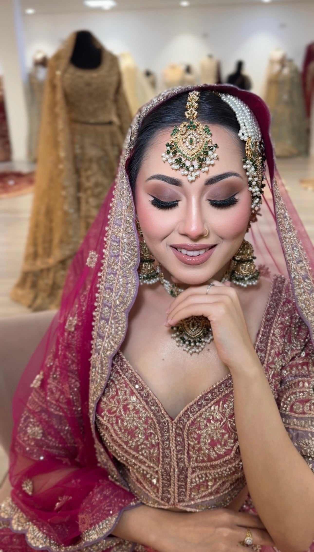 Pearl & green bridal set