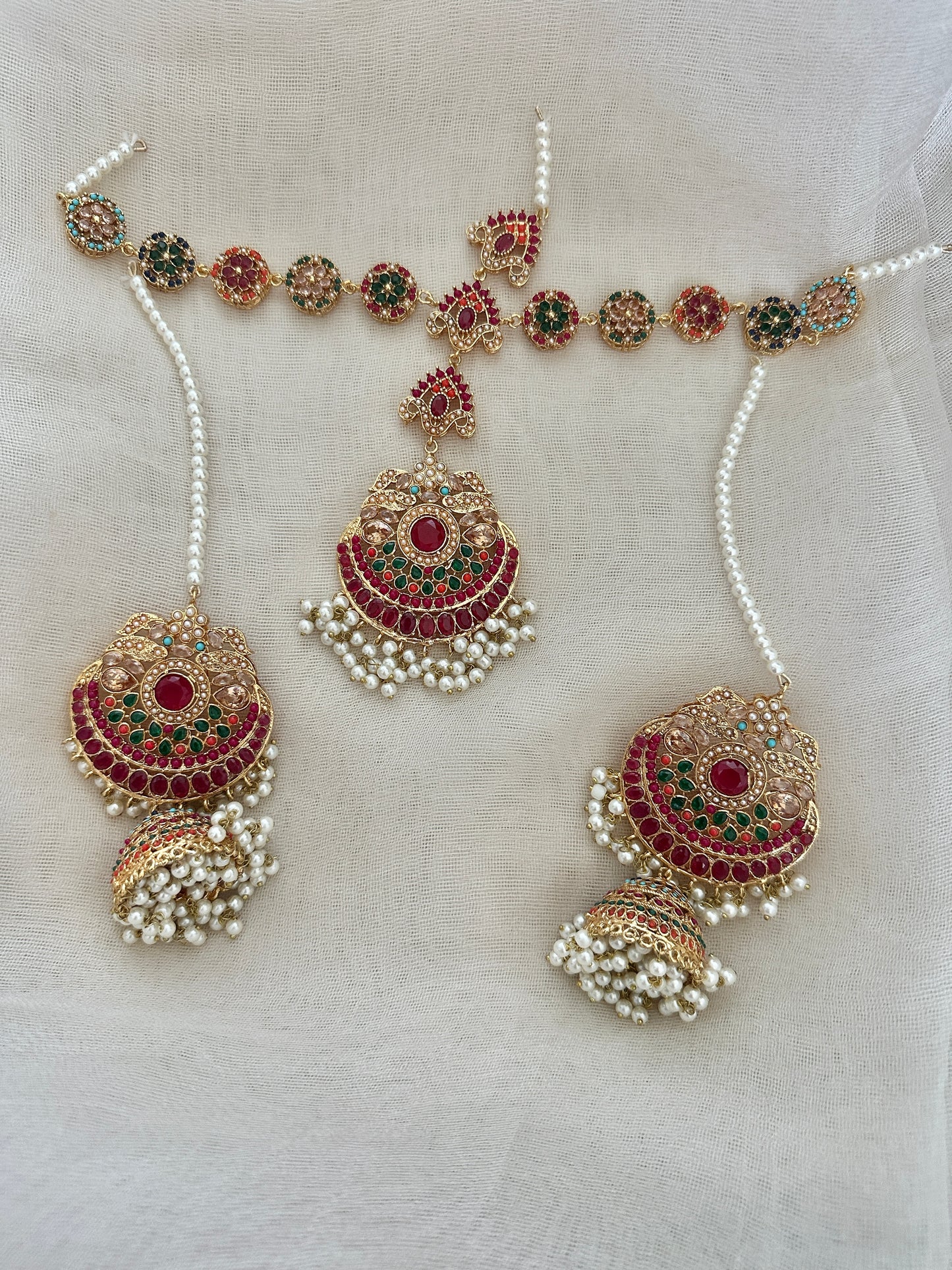 Mehndi/Sangeet multi earrings with matha Patti