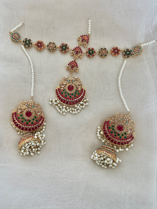 Mehndi/Sangeet multi earrings with matha Patti