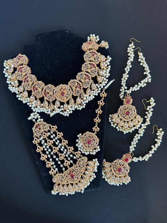 Bridal Set gold&red with white pearls