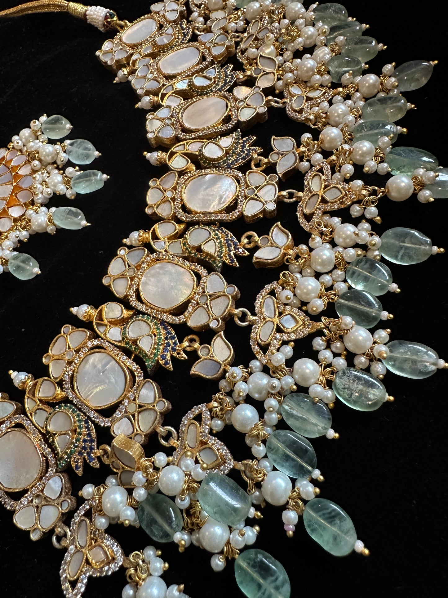 Sage Green Pearl Bridal Necklace Set